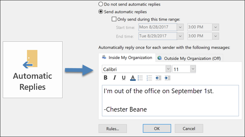 Set an automatic reply when you're out of the office.